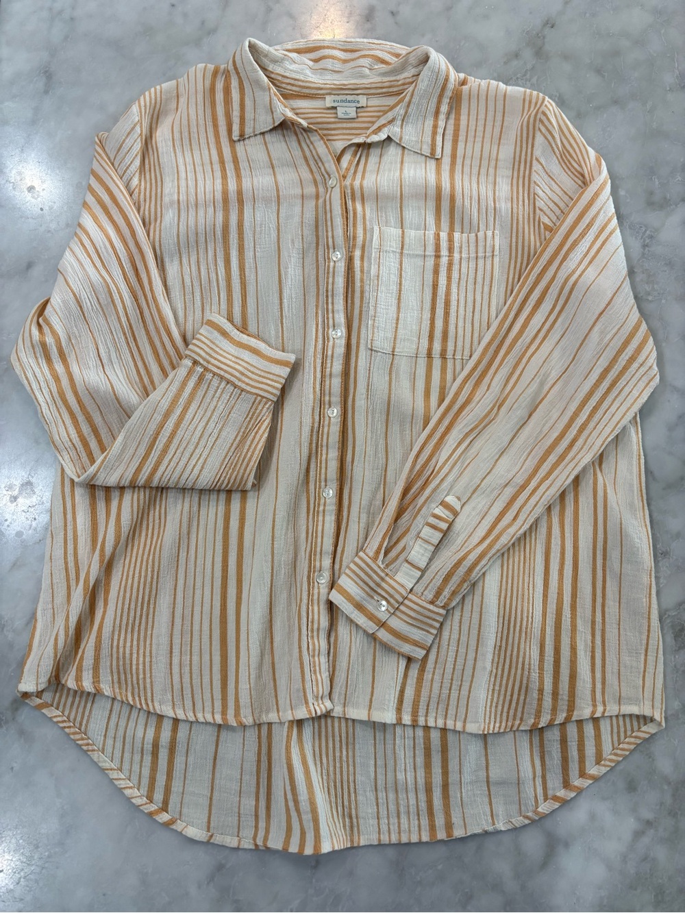Sundance Cotton Striped Button-Down Shirt in Cream & Tan